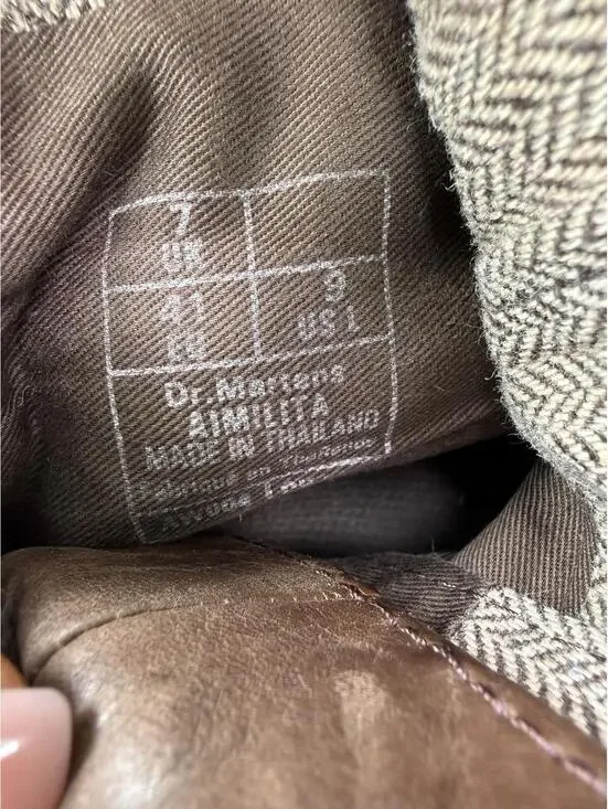 Dr Martens Aimilita W Sz 9 Brown Leather Fold Down Herringbone Tweed Lined Boots - Picture 8 of 9